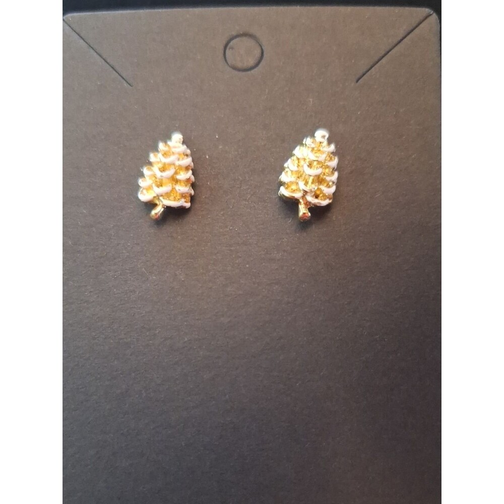 Gold Christmas Trees With White Frosting On Branche Earrings